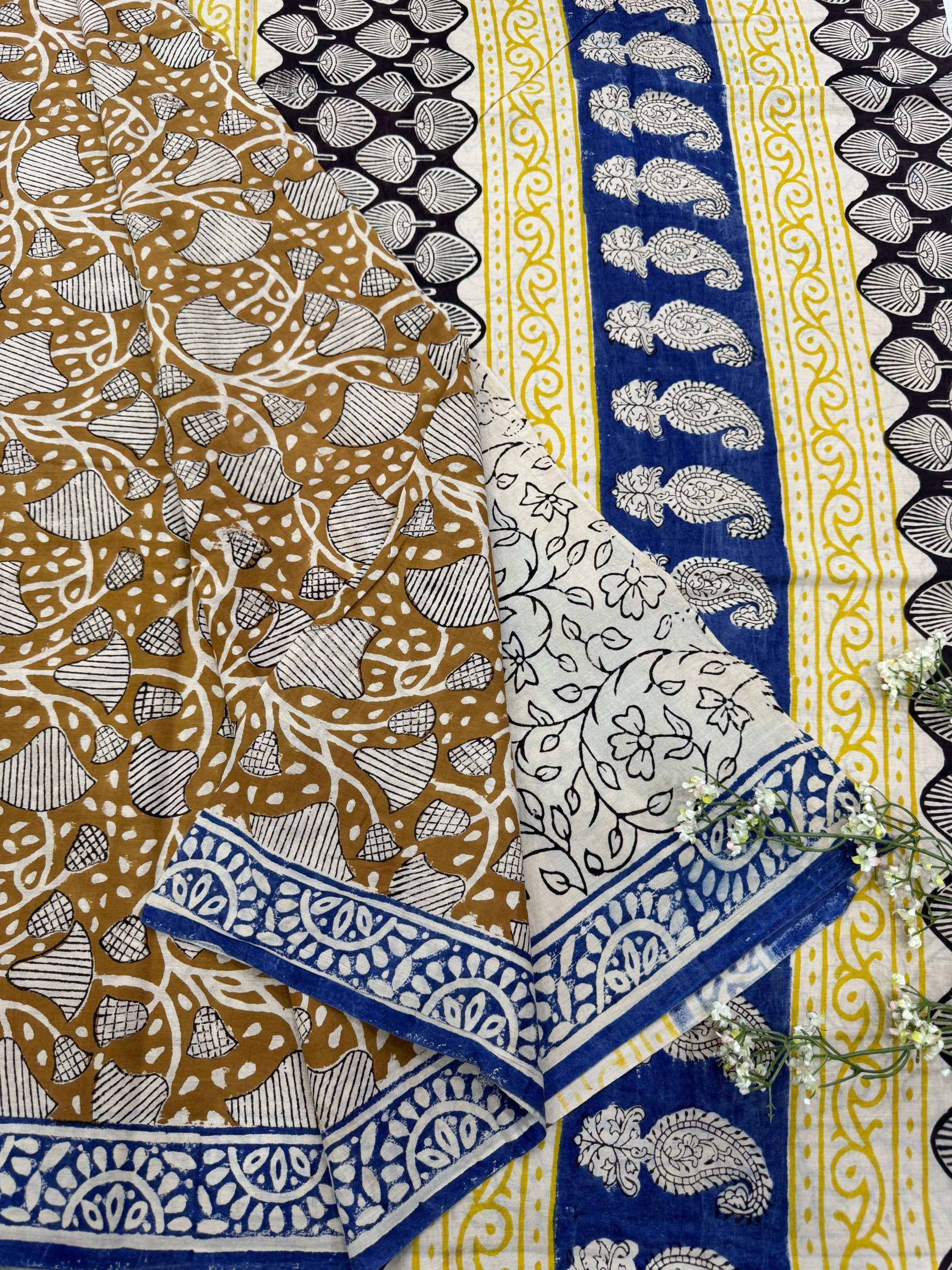 Mustard Jaal Cotton Saree – Premium Handblock Printed Wholesale Saree for Retailers